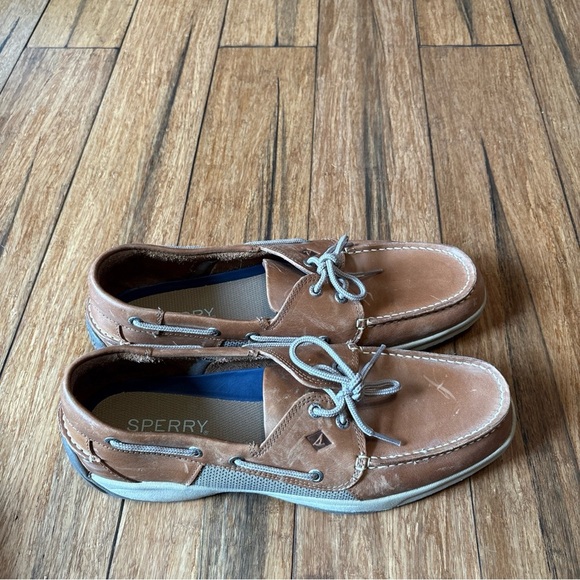 Sperry Top Sider Boat Shoes Mens 13 Slip Ons Loafer Tan Brown Leather Preppy - Picture 1 of 12